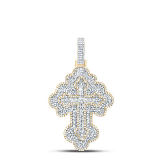 1.56 Ctw Natural Diamond Cluster Hiphop Cross Religious Pendant in 10k Yellow Gold