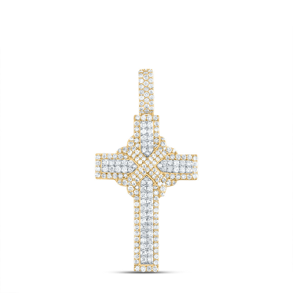 2.1 Ctw Natural Diamond Cluster Hiphop Cross Religious Pendant in 10k Yellow Gold