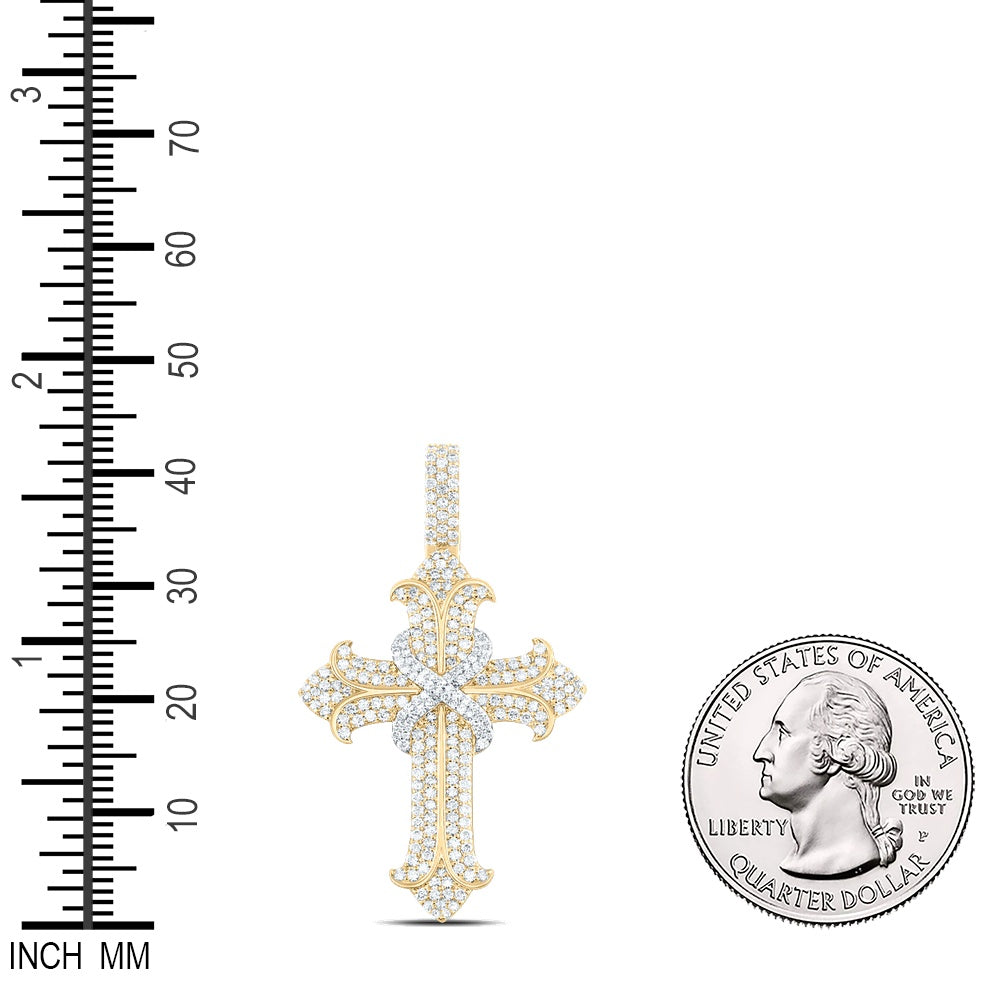 2.03 Ctw Natural Diamond Cluster Hiphop Cross Religious Pendant in 10k Yellow Gold
