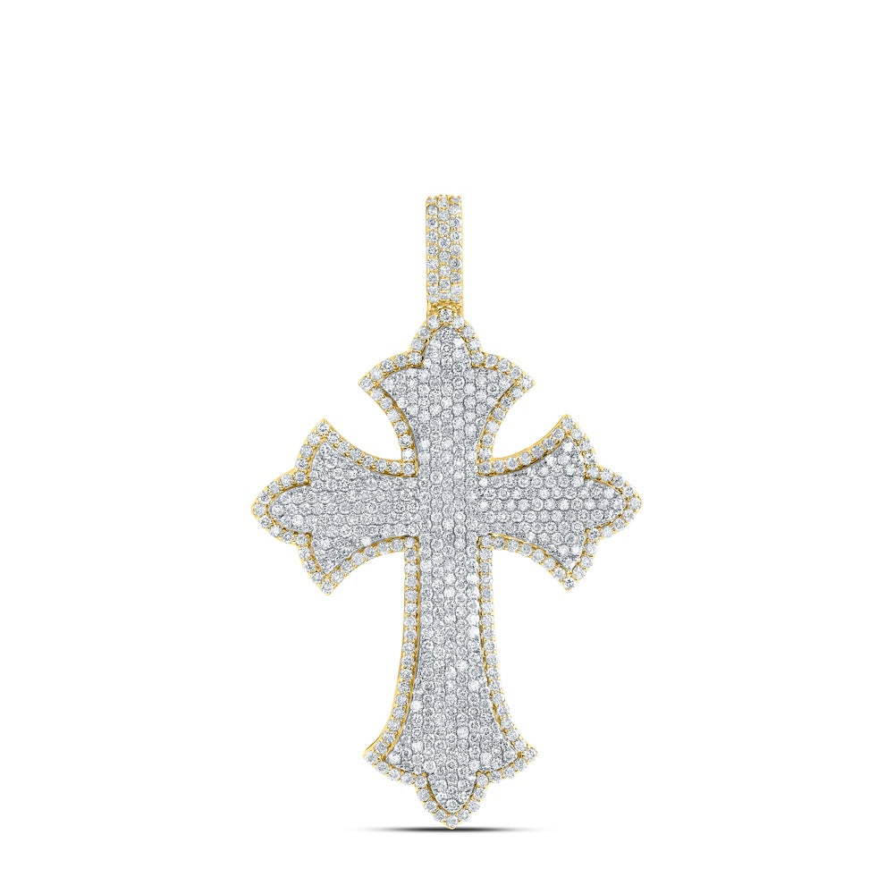 4.65 Ctw Natural Diamond Hiphop Cross Religious Pendant in 10k Yellow Gold