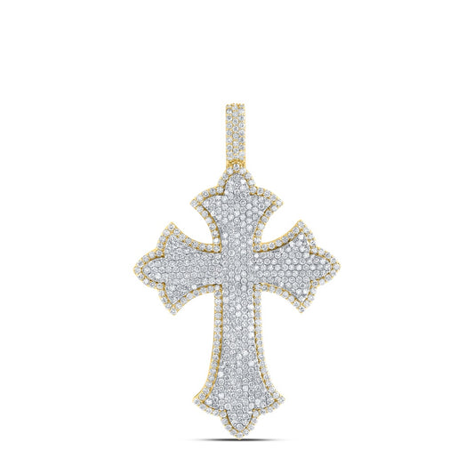 4.65 Ctw Natural Diamond Hiphop Cross Religious Pendant in 10k Yellow Gold
