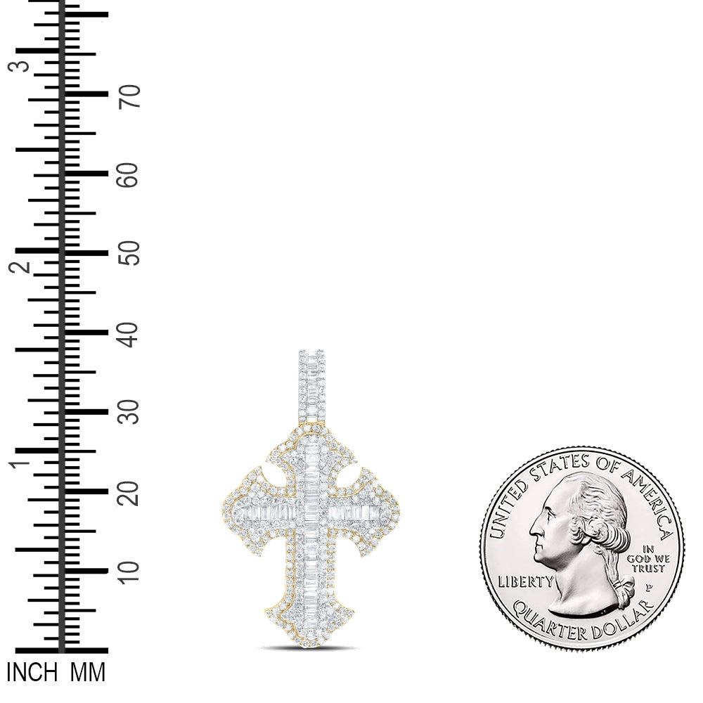 2.89 Ctw Natural Diamond Cluster Hiphop Cross Religious Pendant in 10k Yellow Gold