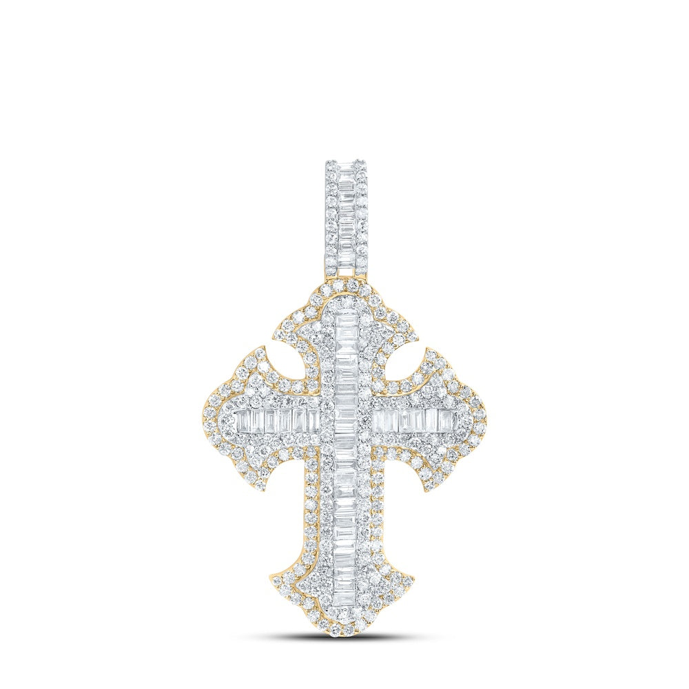 2.89 Ctw Natural Diamond Cluster Hiphop Cross Religious Pendant in 10k Yellow Gold