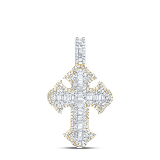 2.89 Ctw Natural Diamond Cluster Hiphop Cross Religious Pendant in 10k Yellow Gold