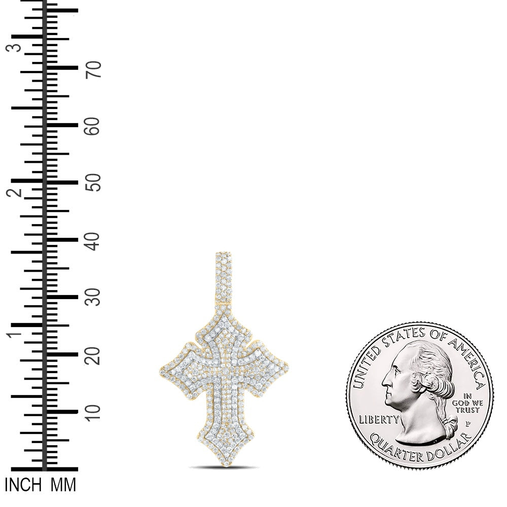 2.38 Ctw Natural Diamond Cluster Hiphop Cross Religious Pendant in 10k Yellow Gold