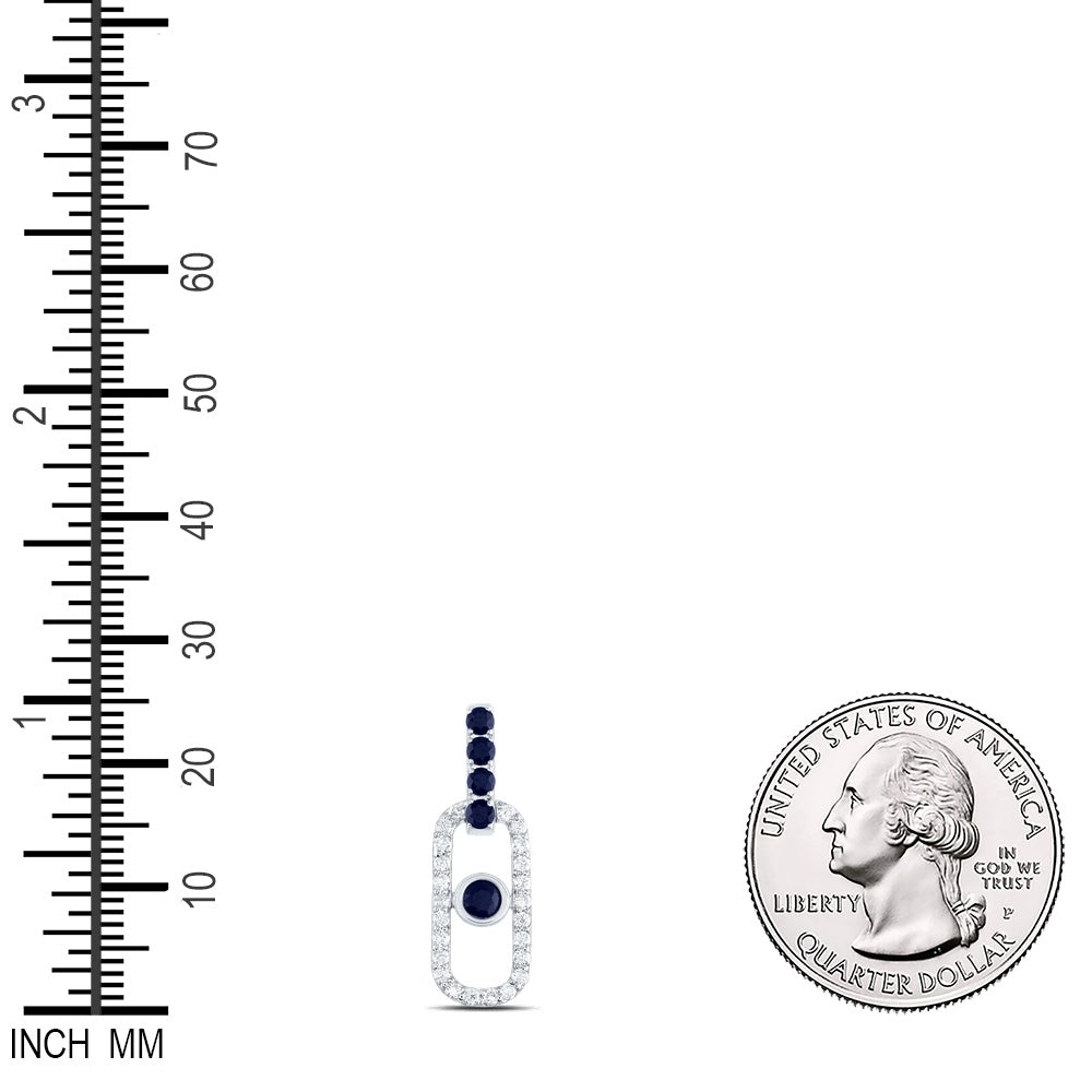 0.52 Ctw Natural Diamond Blue Sapphire Paperclip Pendant in 14k White Gold