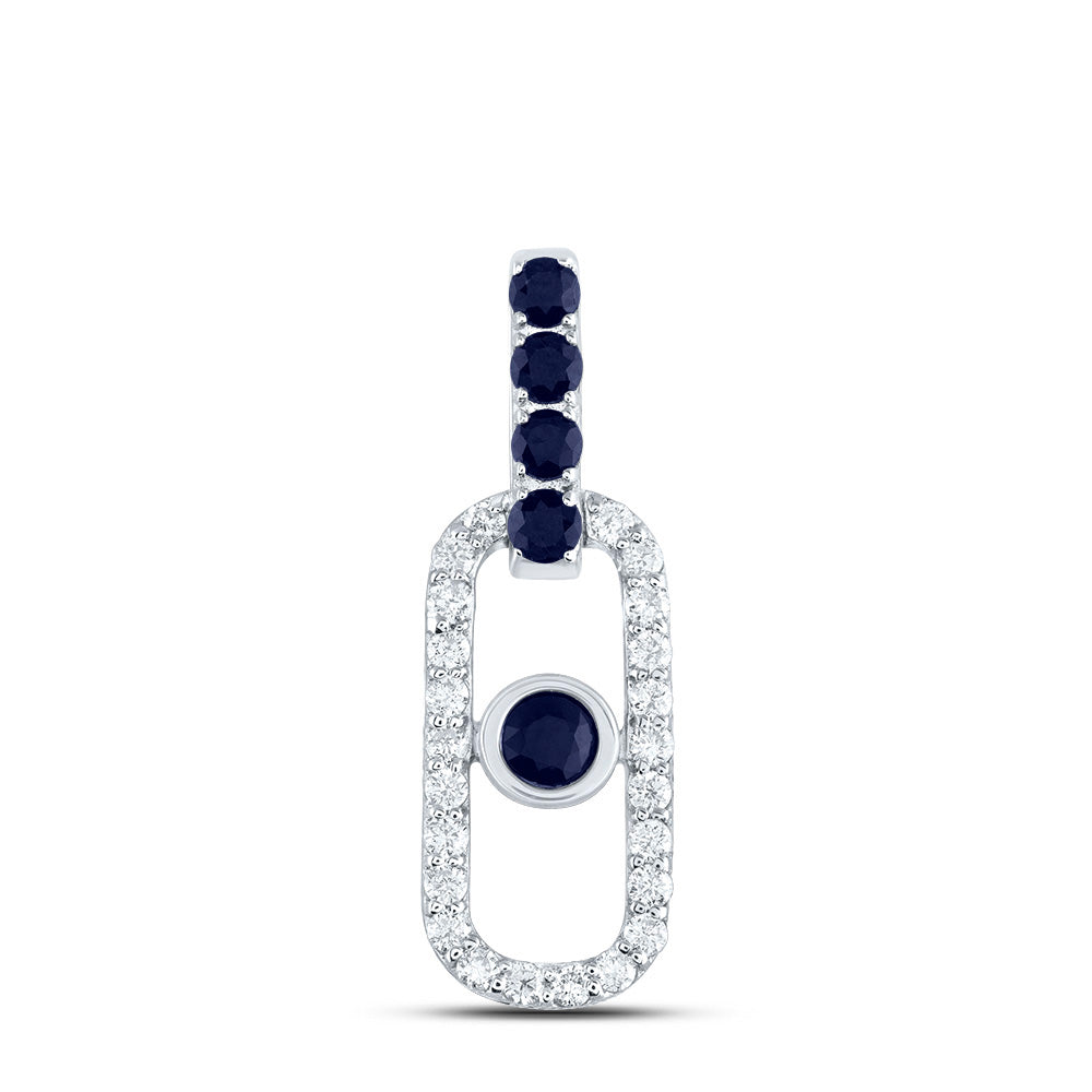 0.52 Ctw Natural Diamond Blue Sapphire Paperclip Pendant in 14k White Gold