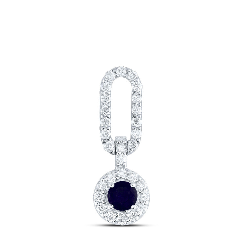 0.28 Ctw Natural Diamond Blue Diamond Paperclip Dangle Pendant in 14k White Gold
