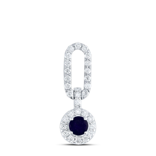 0.28 Ctw Natural Diamond Blue Diamond Paperclip Dangle Pendant in 14k White Gold