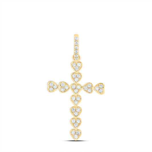 0.46 Ctw Natural Diamond Heart Cross Religious Pendant in 14k Yellow Gold