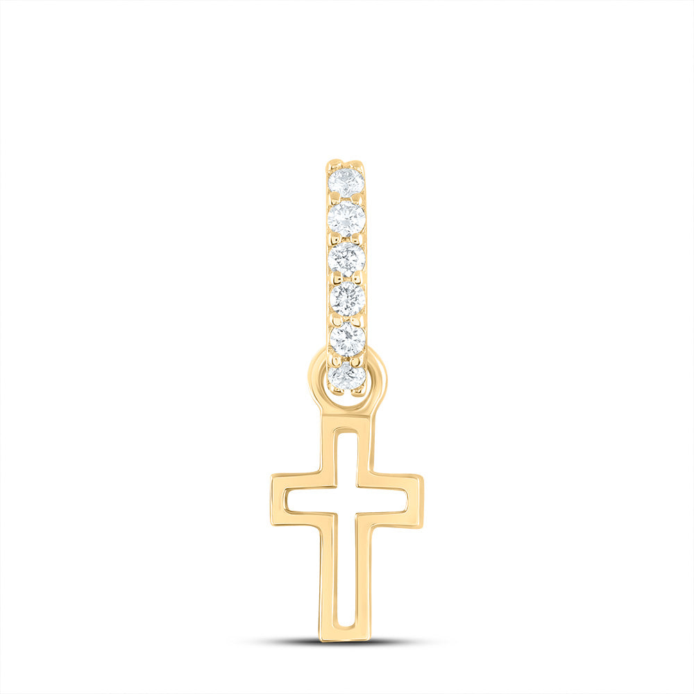 0.06 Ctw Natural Diamond Cutt Out Cross Religious Pendant in 14k Yellow Gold