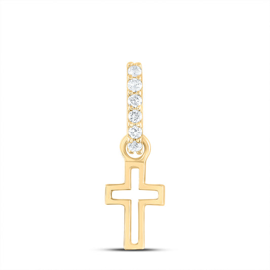 0.06 Ctw Natural Diamond Cutt Out Cross Religious Pendant in 14k Yellow Gold
