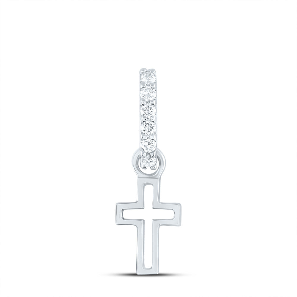 0.06 Ctw Natural Diamond Cut Out Cross Religious Pendant in 14k White Gold