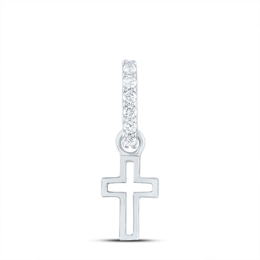 0.06 Ctw Natural Diamond Cut Out Cross Religious Pendant in 14k White Gold