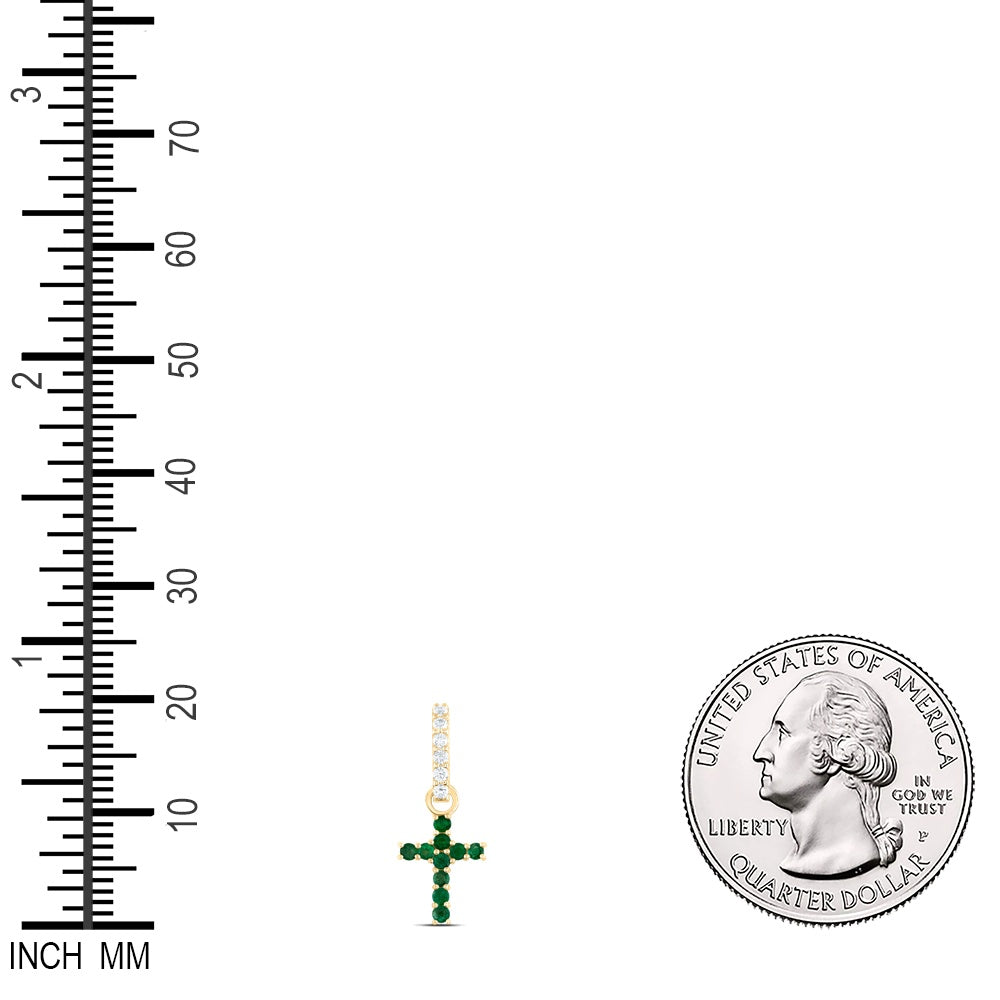 0.24 Ctw Natural Diamond Green Cross Religious Pendant in 14k Yellow Gold