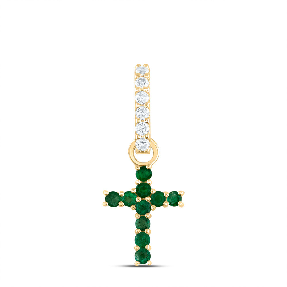 0.24 Ctw Natural Diamond Green Cross Religious Pendant in 14k Yellow Gold