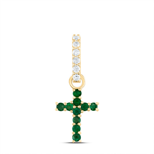 0.24 Ctw Natural Diamond Green Cross Religious Pendant in 14k Yellow Gold