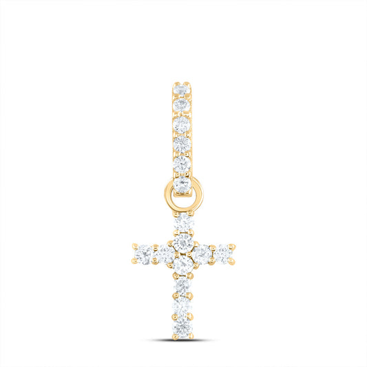 0.22 Ctw Natural Diamond Cross Religious Pendant in 14k Yellow Gold
