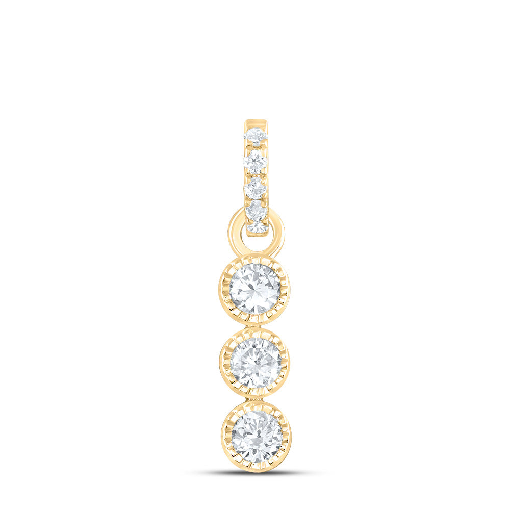 0.16 Ctw Natural Diamond Three Round Straight Pendant in 14k Yellow Gold