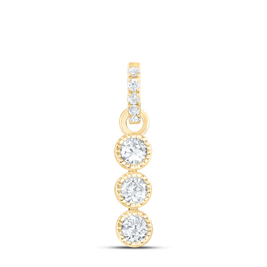 0.16 Ctw Natural Diamond Three Round Straight Pendant in 14k Yellow Gold
