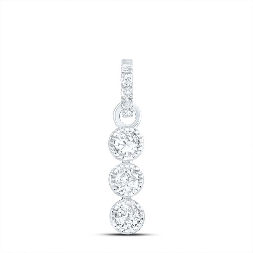 0.16 Ctw Natural Diamond Three Round Straight Pendant in 14k White Gold