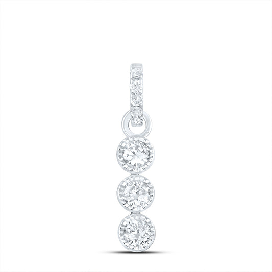 0.16 Ctw Natural Diamond Three Round Straight Pendant in 14k White Gold