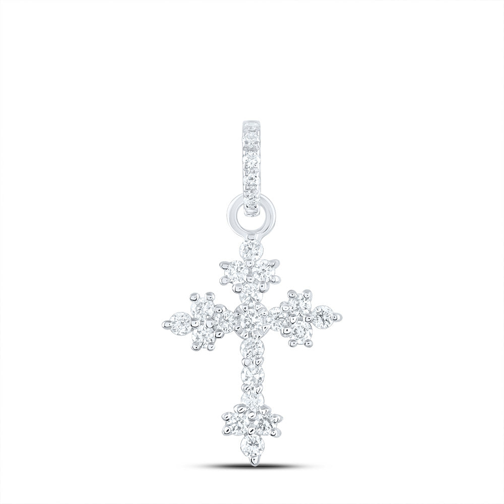 0.17 Ctw Natural Diamond Cross Pendant Pendant in 14k White Gold
