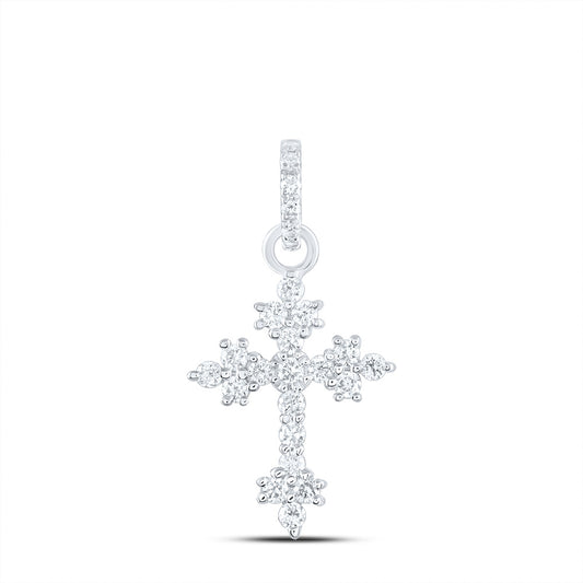0.17 Ctw Natural Diamond Cross Pendant Pendant in 14k White Gold