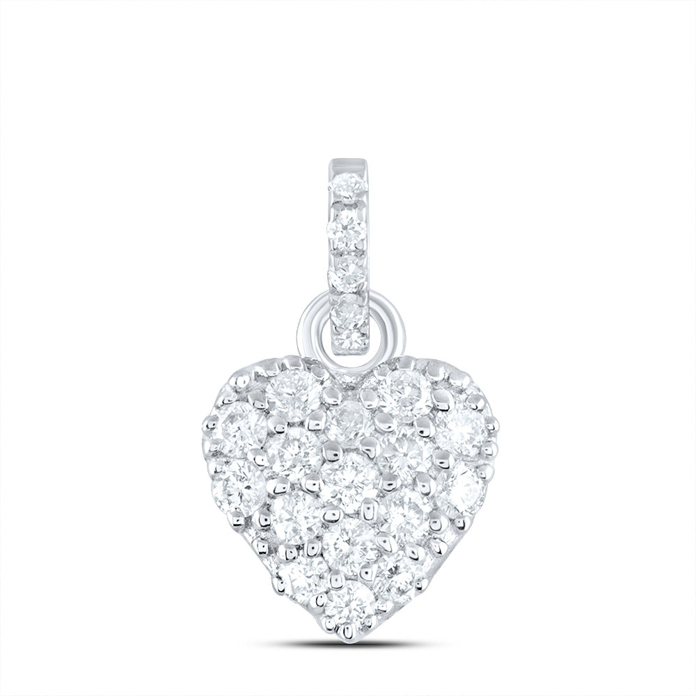 0.21 Ctw Natural Diamond Cute Heart Pendant in 14k White Gold