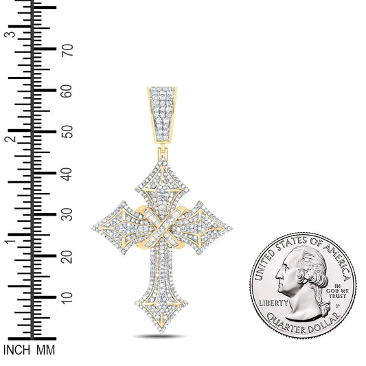 1.74 Ctw Natural Diamond Hiphop Cross Religious Pendant in 10k Yellow Gold