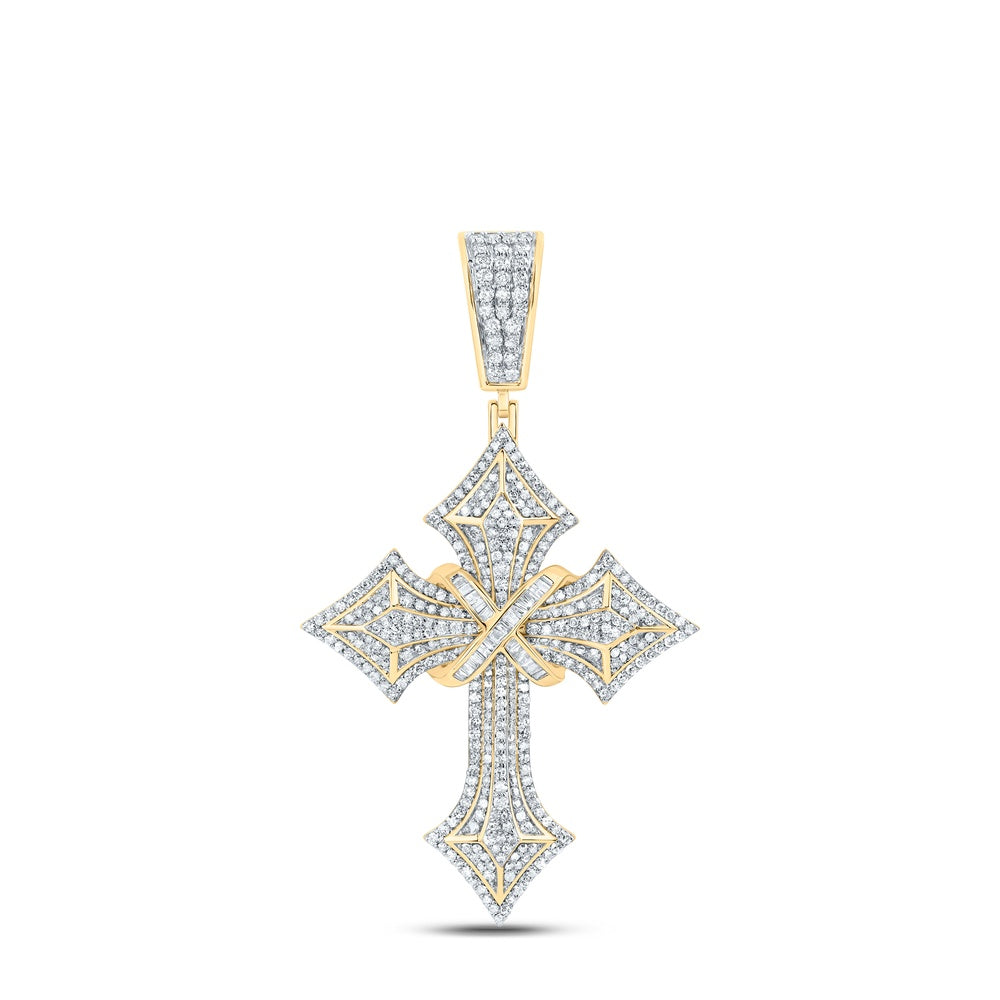 1.74 Ctw Natural Diamond Hiphop Cross Religious Pendant in 10k Yellow Gold