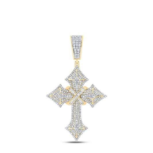 1.74 Ctw Natural Diamond Hiphop Cross Religious Pendant in 10k Yellow Gold