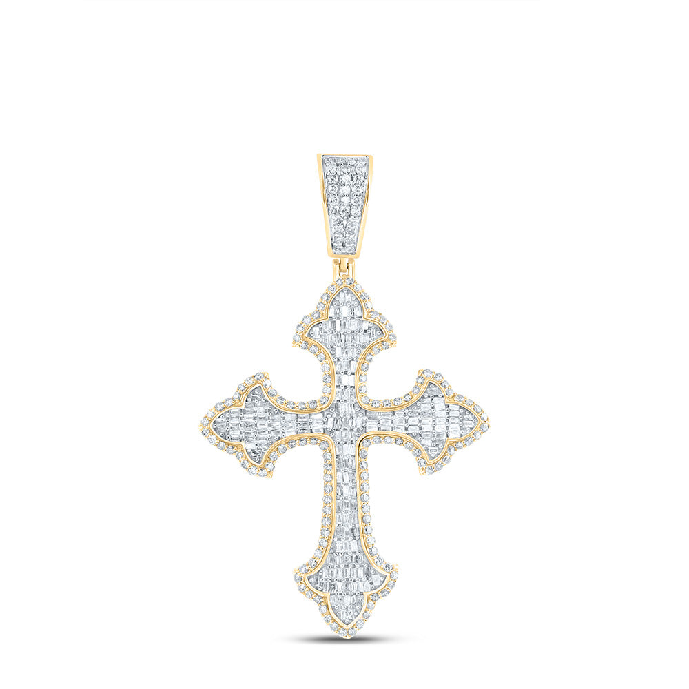 2.62 Ctw Natural Diamond Hiphop Cross Religious Pendant in 10k Yellow Gold