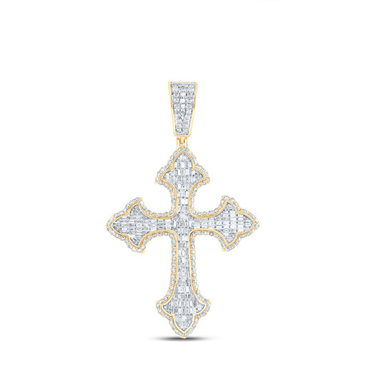 2.62 Ctw Natural Diamond Hiphop Cross Religious Pendant in 10k Yellow Gold