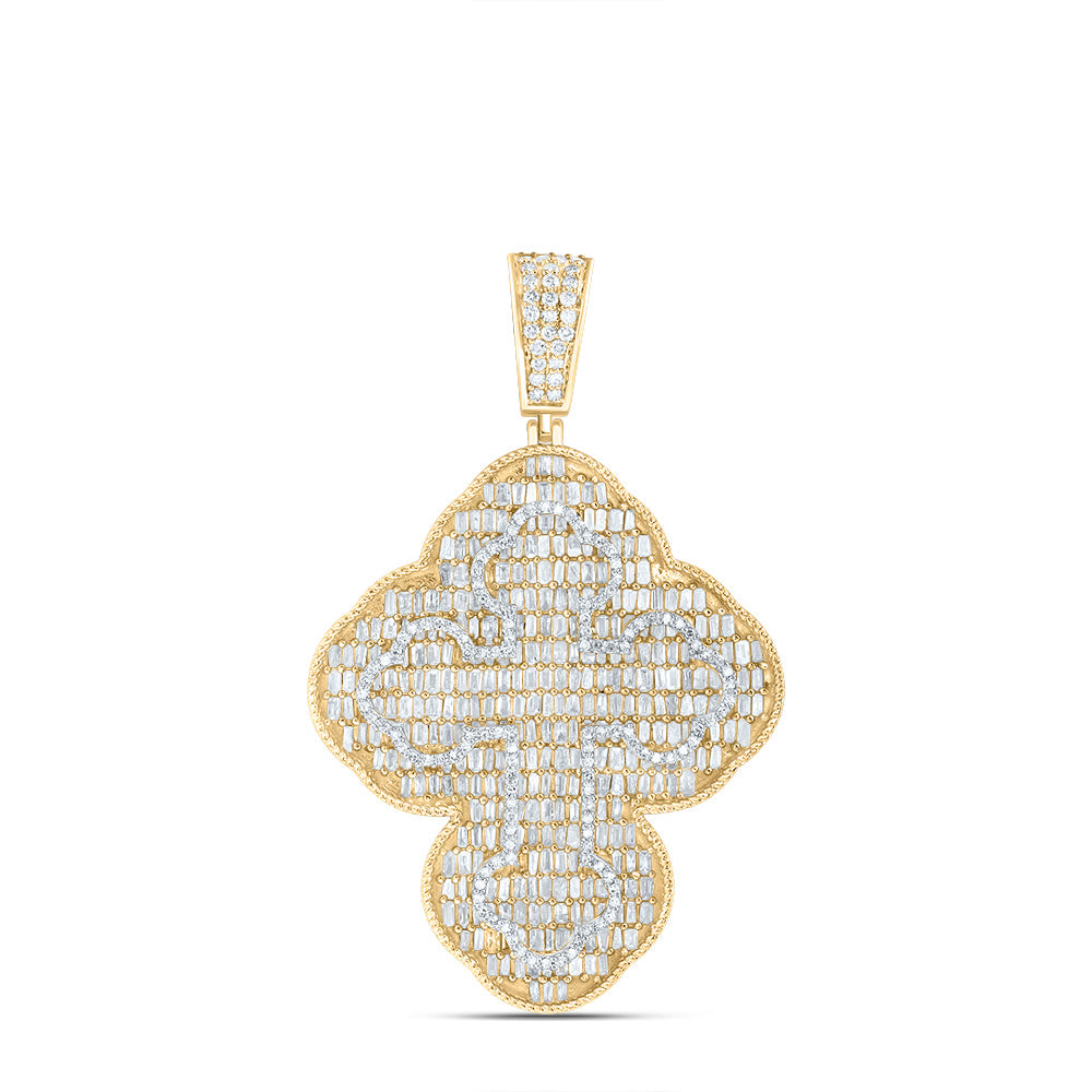 3.46 Ctw Natural Diamond Hiphop Cross Religious Pendant in 10k Yellow Gold