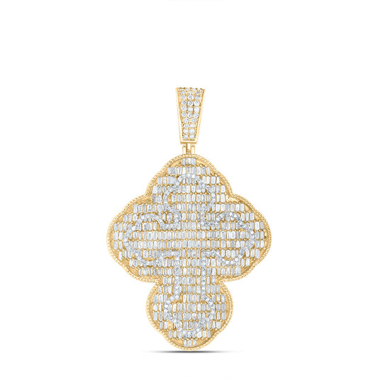 3.46 Ctw Natural Diamond Hiphop Cross Religious Pendant in 10k Yellow Gold