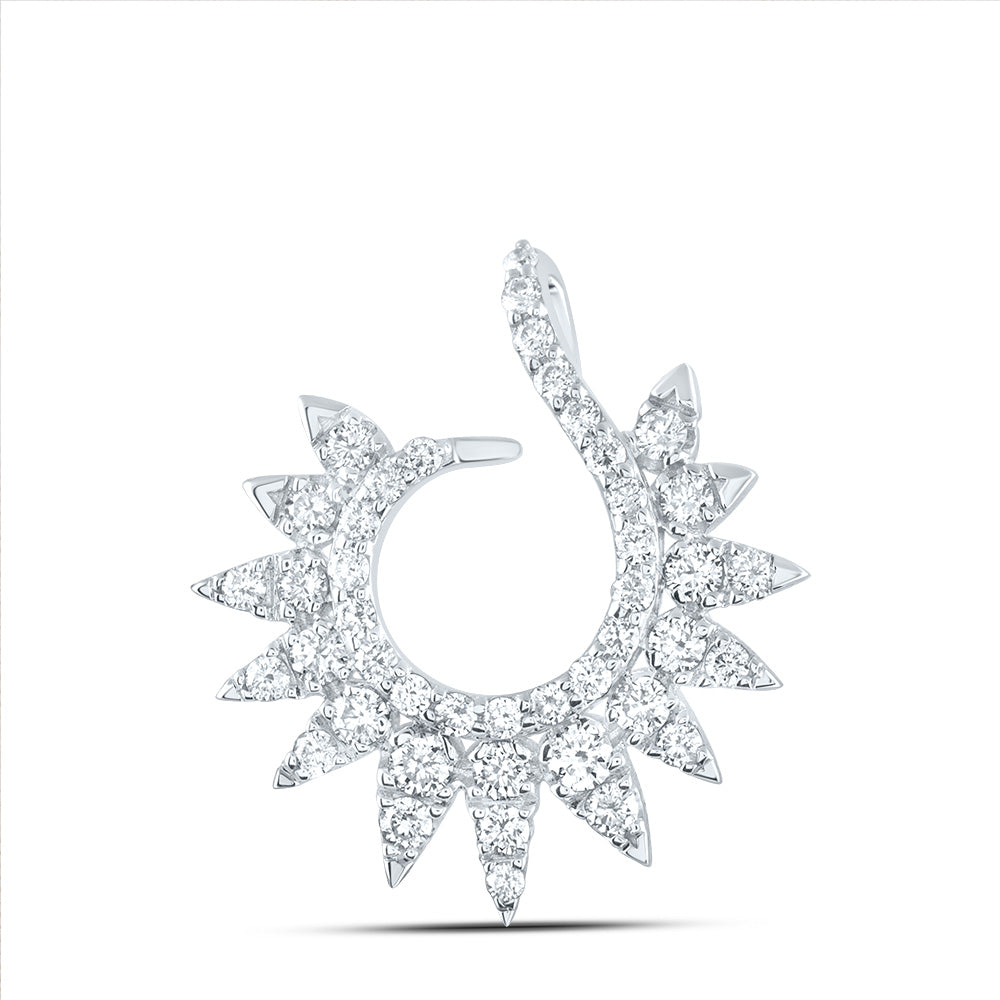 0.48 Ctw Natural Diamond Sunburst Pendant in 14k White Gold