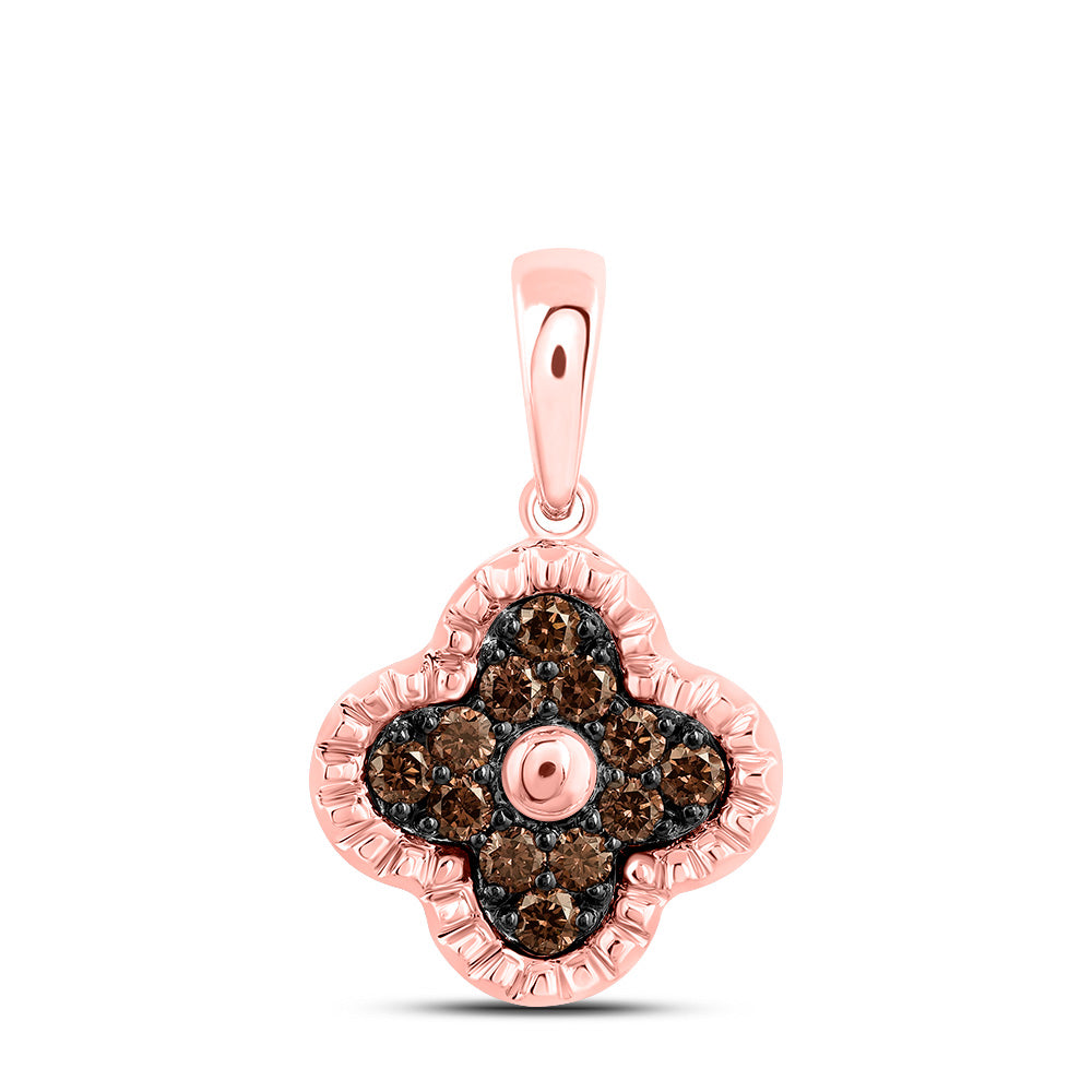 0.21 Ctw Natural Diamond Brown Chocolate Clover Flower Pendant in 10k Rose Gold