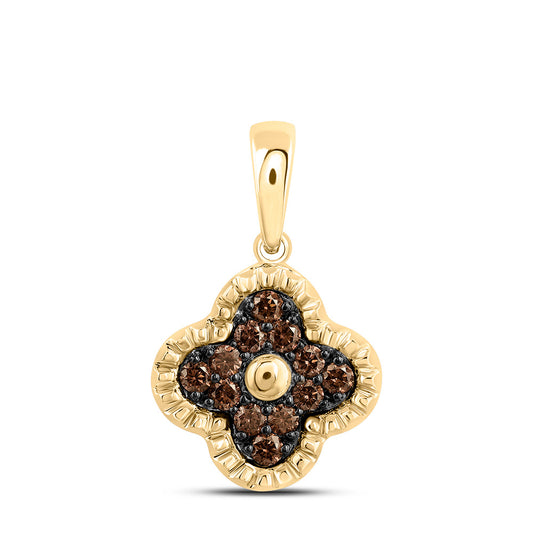 0.22 Ctw Natural Diamond Brown Chocolate Clover Flower Pendant in 14k Yellow Gold