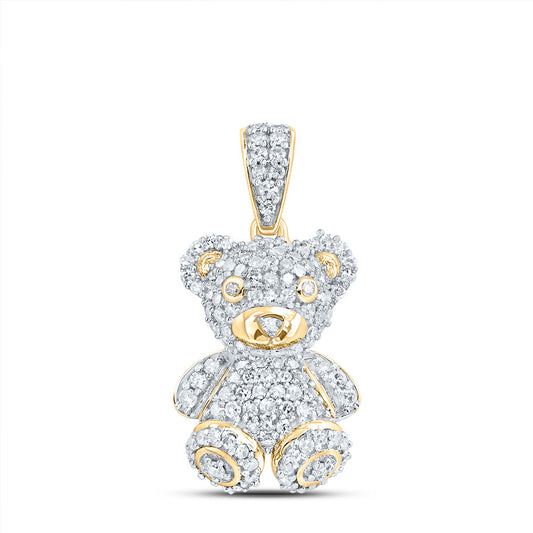 0.43 Ctw Natural Diamond Hiphop Teddy Beart Pendant in 10k Yellow Gold