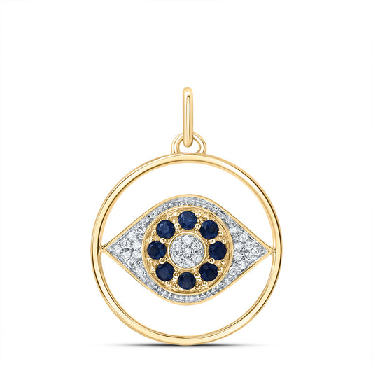 0.5 Ctw Natural Diamond Evil Eyes Round Circle Shape Pendant in 10k Yellow Gold