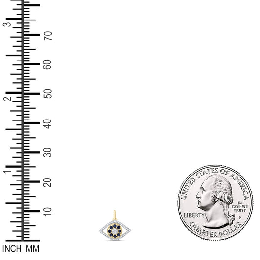 0.49 Ctw Natural Diamond Evil Eye Blue Pendant in 10k Yellow Gold