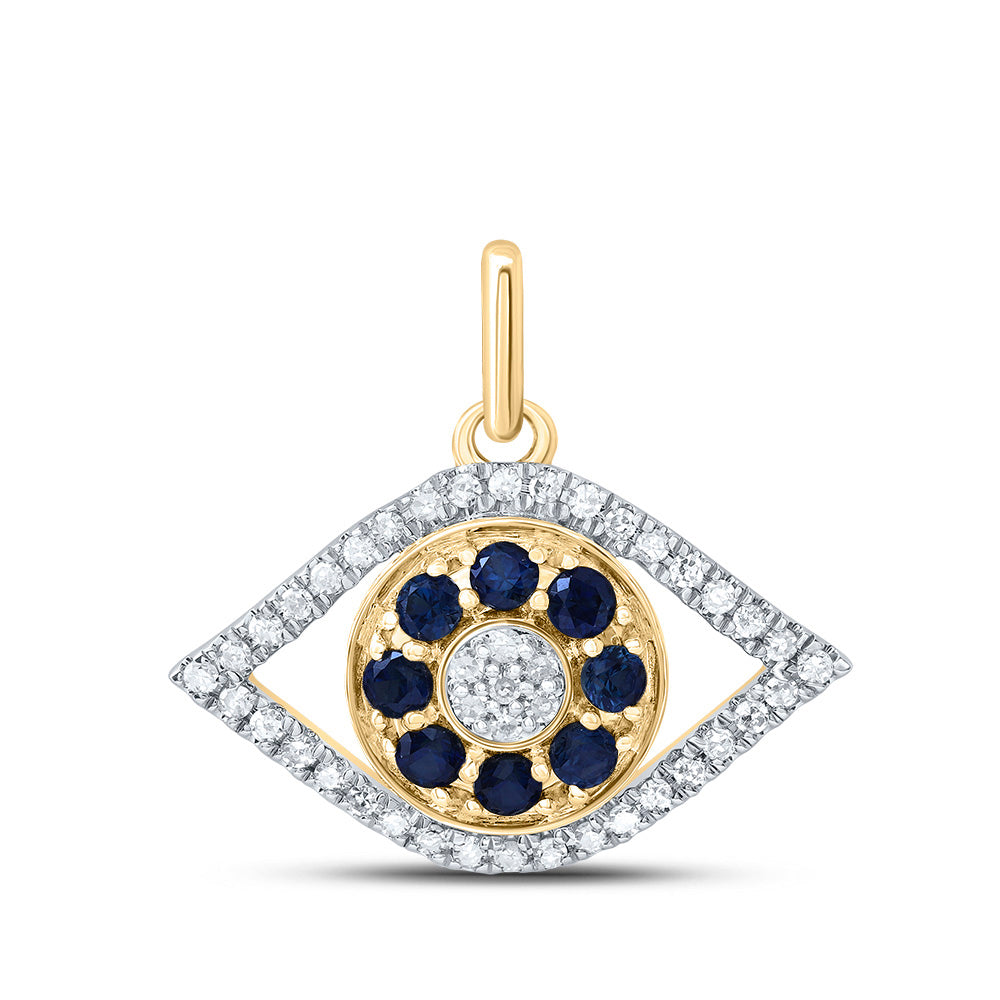 0.49 Ctw Natural Diamond Evil Eye Blue Pendant in 10k Yellow Gold