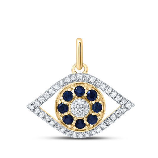 0.49 Ctw Natural Diamond Evil Eye Blue Pendant in 10k Yellow Gold