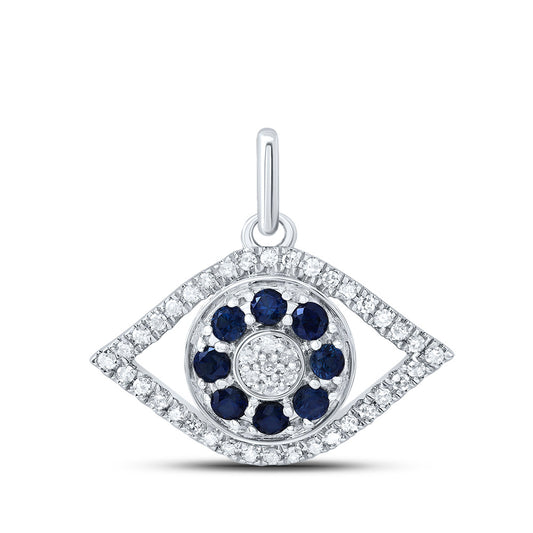0.56 Ctw Natural Diamond Evil Eye Blue Pendant in 10k White Gold