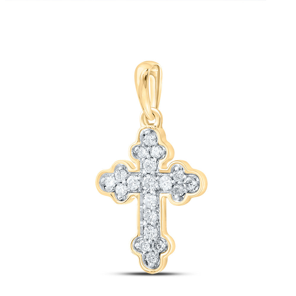 0.14 Ctw Natural Diamond Cross Gift Pendant in 10k Yellow Gold