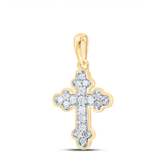 0.14 Ctw Natural Diamond Cross Gift Pendant in 10k Yellow Gold