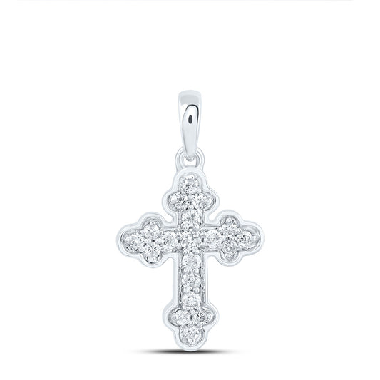 0.14 Ctw Natural Diamond Cross Gift Pendant in 10k White Gold