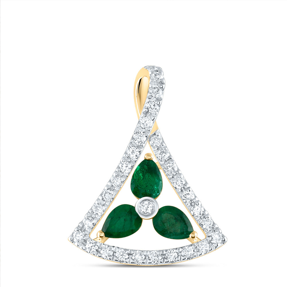 0.48 Ctw Natural Diamond Featuring Green Pendant in 14k Yellow Gold
