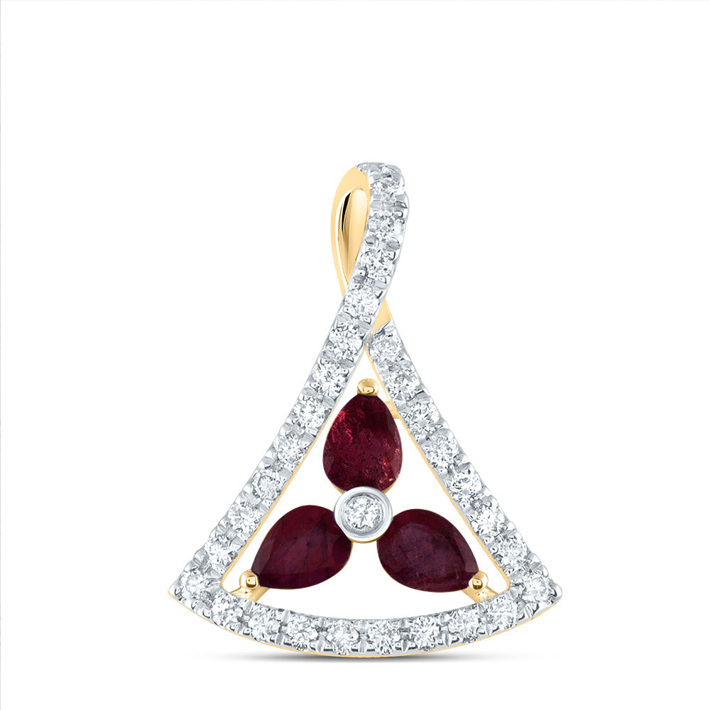 0.66 Ctw Natural Diamond Featuring Red Pendant in 14k Yellow Gold